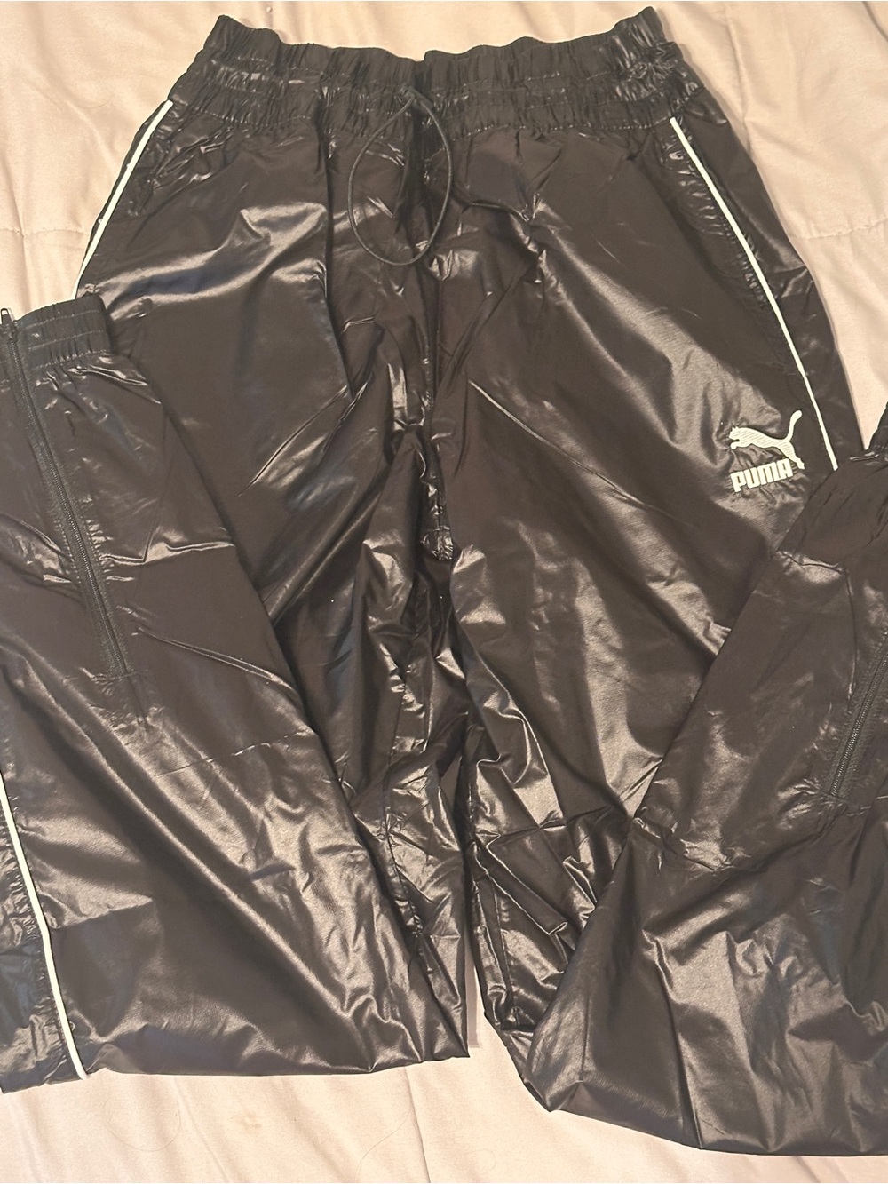 Puma Kids Black Jogger Pants with White Piping